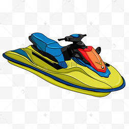 艇水上交通工具小型喷气滑雪车卡通黄白色的摩托插画地球无车日骑单车