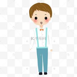 青色背带裤帅气男士新郎卡通婚礼