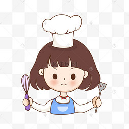 可爱烹饪短发厨师女孩