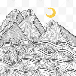 线条山海日月星辰线条山海星辰月亮手绘山海日月星辰简笔画山海日月