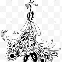孔雀鸵鸟头线描风格水彩黑白羽毛黑白简约手账星星边框文本框波西米亚
