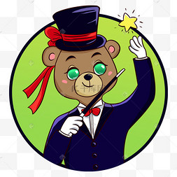 熊卡通动物绿色魔术师