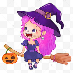 万圣节女巫骑着扫帚飞行
