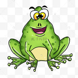 可爱卡通风格绿色蹲坐蟾蜍剪贴画