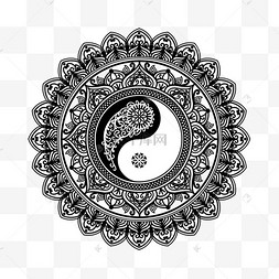 道教阴阳符抽象线条黑白图形