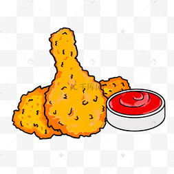 酱汁炸鸡快餐油炸食品剪贴画奥尔良鸡腿手绘卡通鸡腿png两个油炸鸡腿