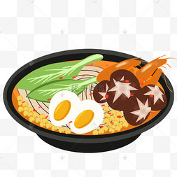 香菇鸡蛋玉米拉面剪贴画鸳鸯锅美食聚餐手绘火锅食物插画类火锅配菜图