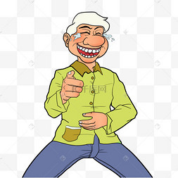 男人捧腹大笑卡通画可爱的哈巴狗挥动爪子卡通画,矢量图解可爱的大