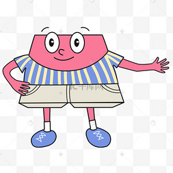 梯形卡通可爱人脸梯形红色图案四棱镜横幅,白色背景上孤立的几何元素