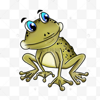 卡通风格可爱黄绿色蟾蜍蹲站剪贴画
