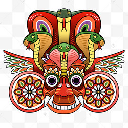 斯里兰卡毒蛇舞者面具插画风格红