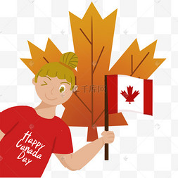 在加拿大日举旗庆祝的女孩