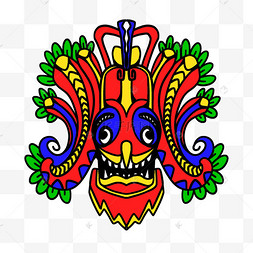 狐狸面具和火焰纹身红色日本面具卡通插画僵尸手波普风格蓝色手掌晾干