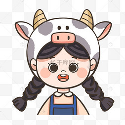 奶牛女孩扮演图片卡通绘画