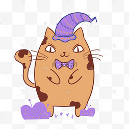 猫咪女巫带着紫色的帽子卡通圣诞节小猫,猫的集合q版卡通魔法师巫师
