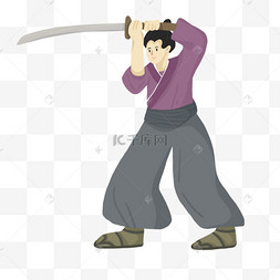 佩刀的日本武士卡通风格