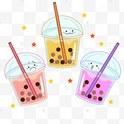 彩色卡通透明杯子泡泡奶茶表情