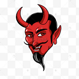 红色长角恶魔头像红色恶魔警示牌插画金角白眼汉尼娅面具手绘矢量卡通