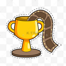 奖杯和胶卷卡通波普电影贴纸