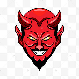 宗教魔鬼恶魔头像红色恶魔魔鬼翅膀恶魔魔鬼宗教头撒旦角红色卡通魔鬼