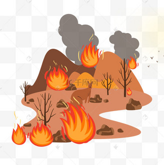 火灾深林卡通创意绘画棕色