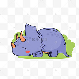 手绘紫色可爱卡通三角龙恐龙插画