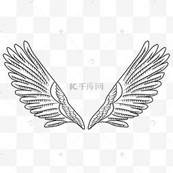 手绘线性简约黑色翅膀手绘黑色翅膀元素黑色恶魔魔鬼天使羽毛翅膀金牛
