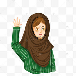 可爱卡通戴头巾hijab girl异域风情紫色头巾hijab girl黄色头巾可爱