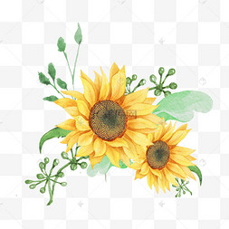 黄色向日葵边框手绘水彩夏天
