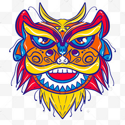 手绘卡通春节舞狮插画
