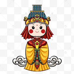 可爱风格妈祖元素手绘风格妈祖元素春节民间习俗年画小孩抱锦鲤现代