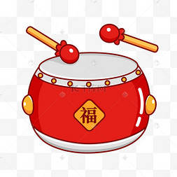 春节 红色 卡通简笔 设计 打鼓 png