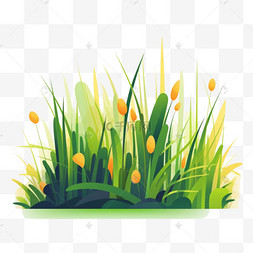 绿色春天植物图片_扁平树木丛春天植物草丛