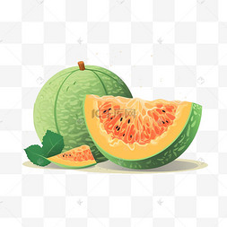 哈密瓜特写图片_卡通手绘水果哈密瓜