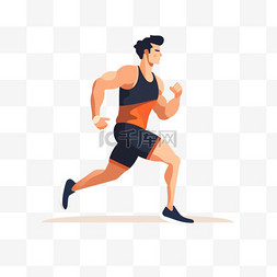 跑步老外图片_扁平人物人形象男人运动员健身跑