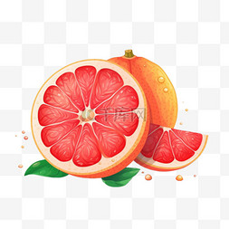 水池里的水果图片_手绘扁平水果西柚红橙