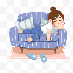 蓝色沙发沙发图片_在沙发睡觉的女孩