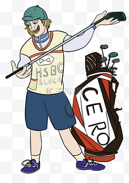 高尔夫海报图片_喜获高尔夫球杆的戴帽子少年