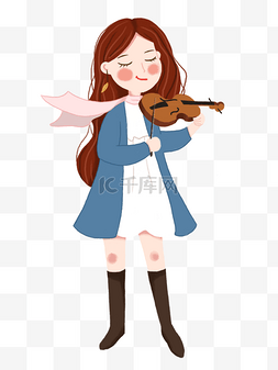 拉提琴的小女孩卡通插画