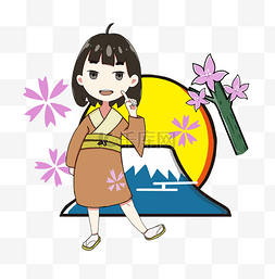 假期游玩图片_女孩日本游玩旅游插画
