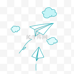 绿色装饰图案图片_手绘纸飞机云朵装饰图案