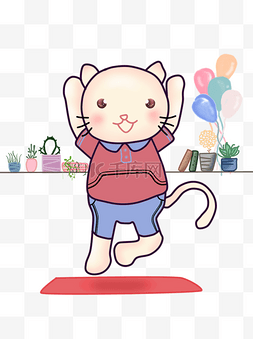 猫手绘矢量小清新图片_卡通小清新可爱手绘瑜伽猫可商用