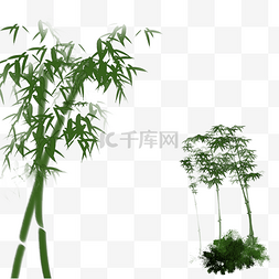 水彩手绘水墨植物图片_古风意境水墨竹子水彩手绘插画