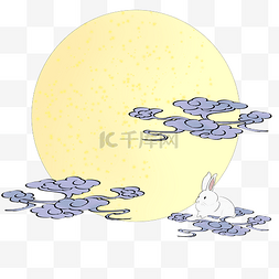 奔月插画图片_水彩月亮祥云兔子手绘插画
