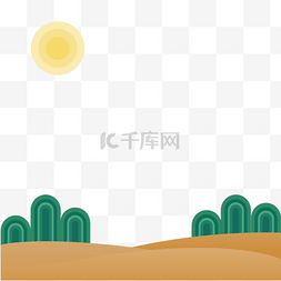 绿色沙漠植物图片_水彩画沙漠场景插图