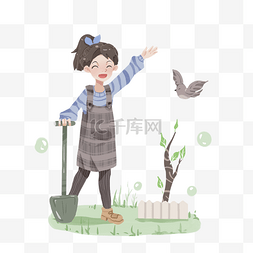 快乐小鸟图片_植树节快乐女孩