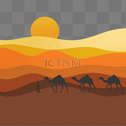 骆驼psd图片_手绘沙漠阳光