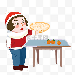 传统习俗手绘图片_新年传统习俗包饺子手绘插画
