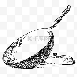 线描炒锅手绘插画