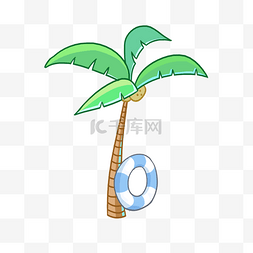 夏日椰树椰果游泳圈插画